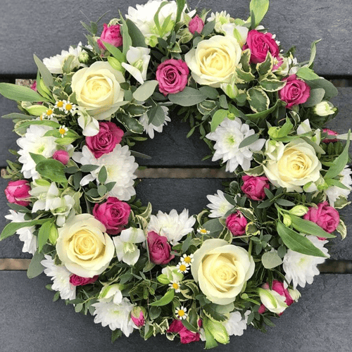 Order Red Roses & Mums Round Wreath - Same-Day Flower Delivery Nairobi