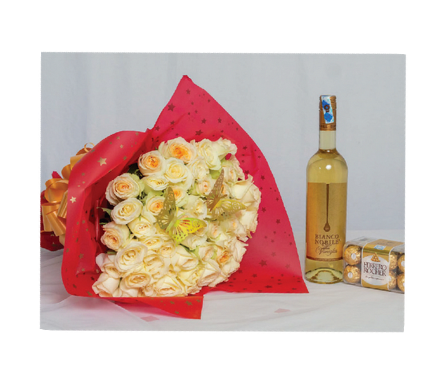 Buy White Indulgence Flower Delivery in Nairobi | 40 Pristine Stems, Chocolate & Wine